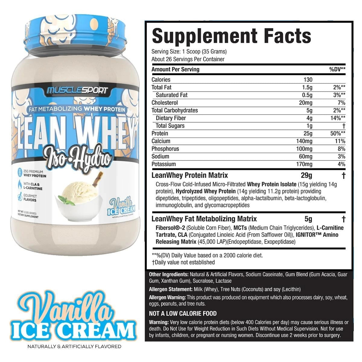 muscle sport lean whey vanilla ice cream isolate protein flavor