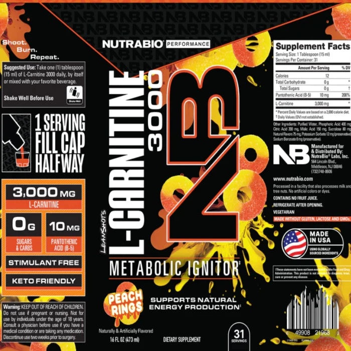 NutraBio Lean Shots L-Carnitine 3000 NutraBio Lean Shots L-Carnitine 3000