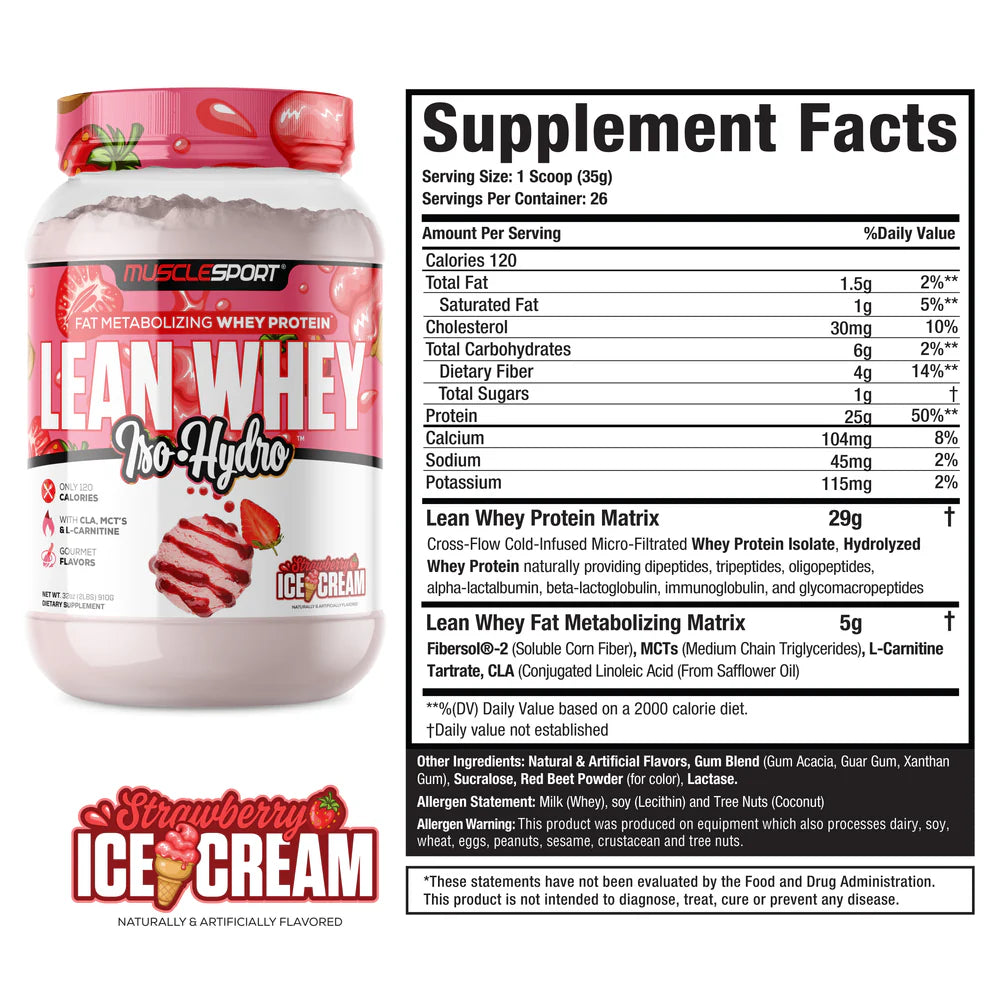 MuscleSport Lean Whey™ Iso Hydro Gourmet Protein 2lb