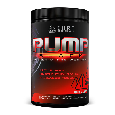Core Nutritionals Pump Black pre-workout supplement container on a white background