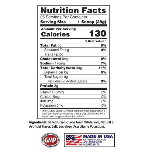 Nutrition facts label for a apollon hot rice cereal with white background
