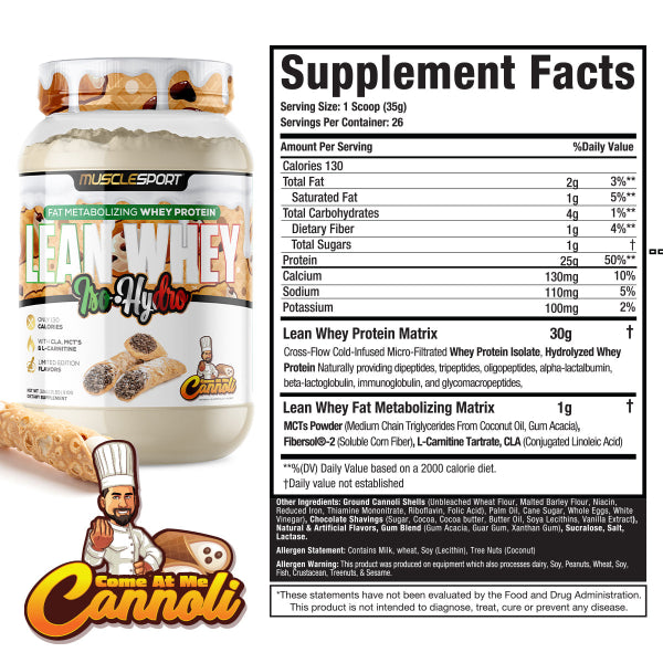 musclesport lean whey protein cannoli flavor isolate 