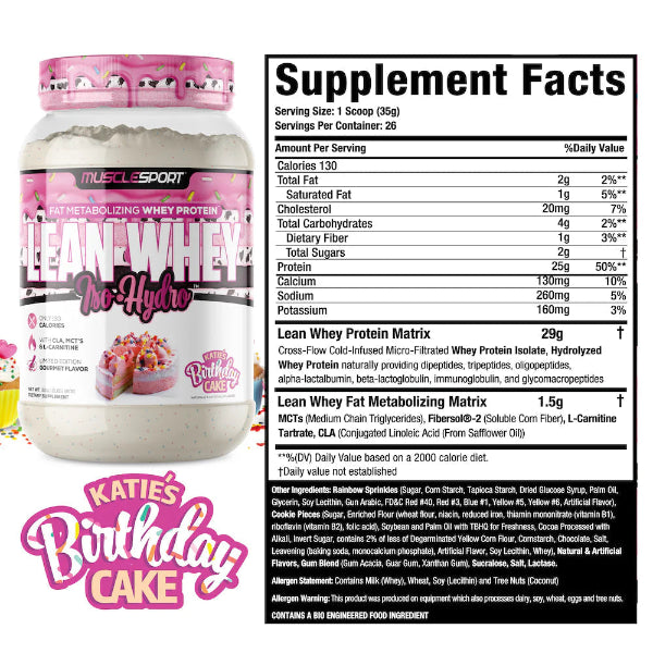 musclesport lean whey protein birthday cake flavor isloate