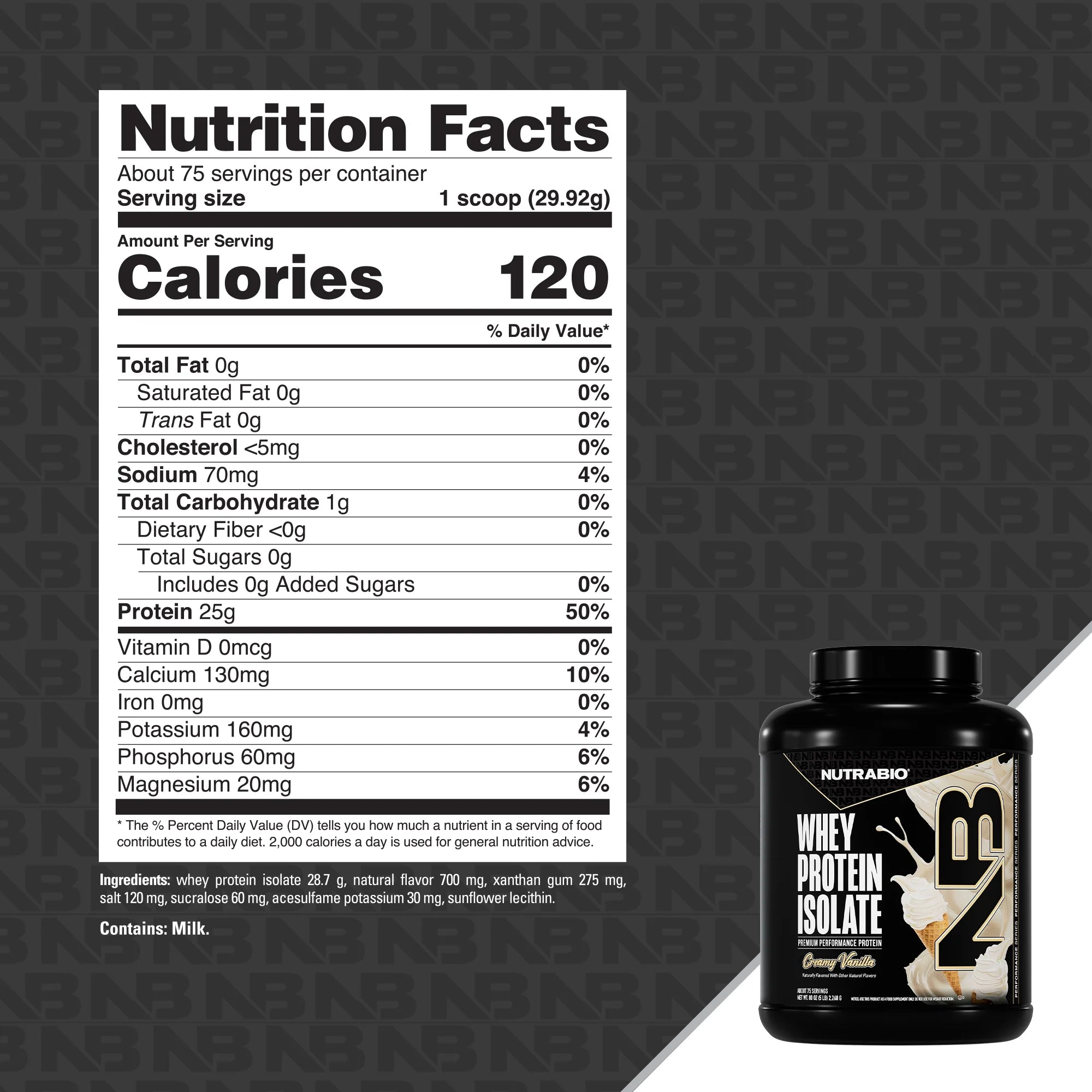 NutraBio Whey Protein Isolate 5LB